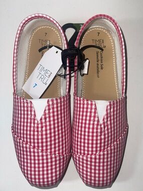 Time and Tru Red and White Gingham Slip-On Loafers